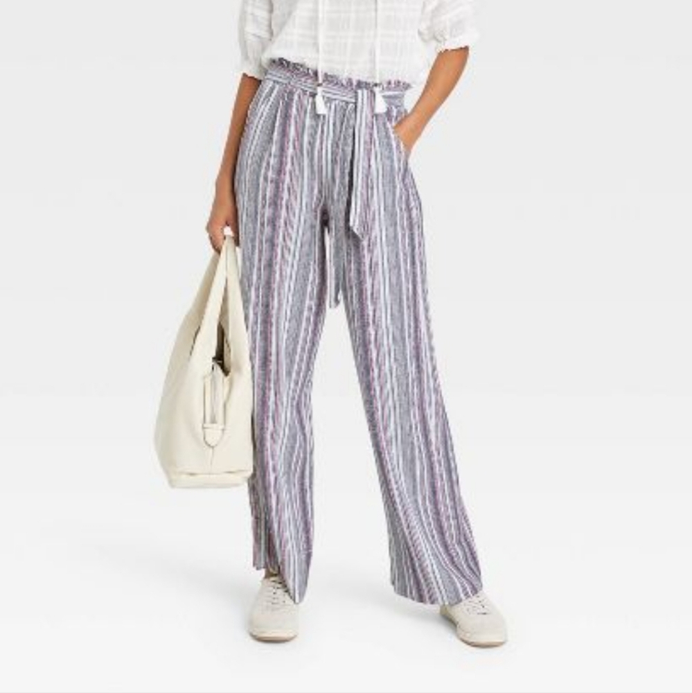 NWT Adorable linen pants from Target with pink, blue and white stripes.